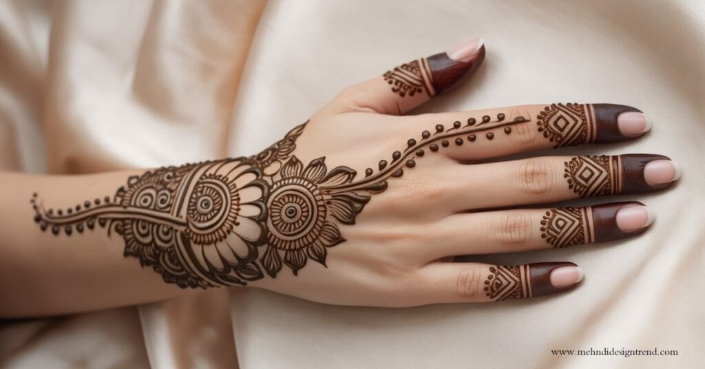 Modern & Elegant Stylish Back Hand Mehndi Design 2025/26 45 Diwali / Festive Style Back Hand Mehndi