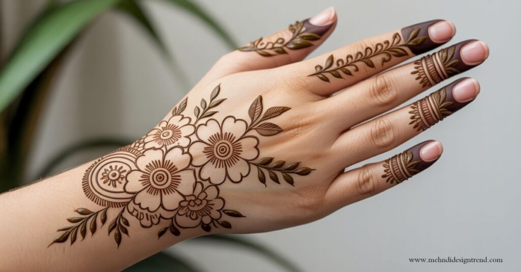 Modern & Elegant Stylish Back Hand Mehndi Design 2025/26 8 Flower-Based Back Hand Designs