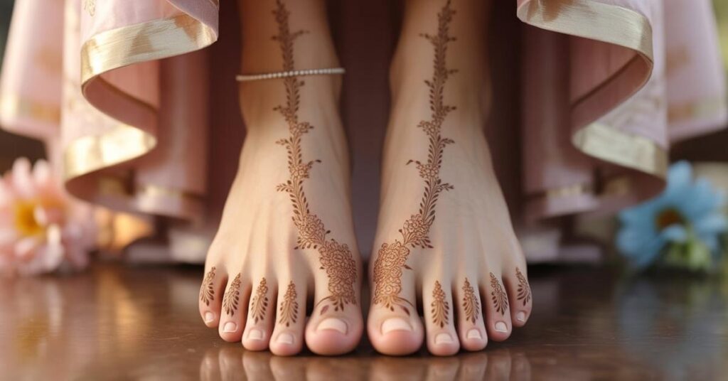Simple & Easy Foot Mehndi Design Photos | Bridal Arabic Styles 2025 41 Front Foot Simple Mehndi Design