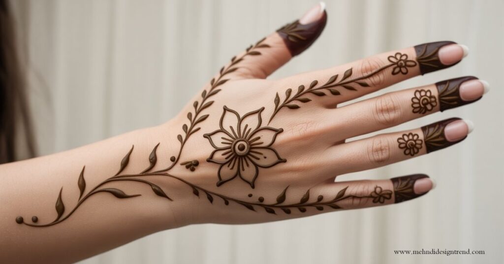 Modern & Elegant Stylish Back Hand Mehndi Design 2025/26 34 Lotus Motif Back Hand Mehndi