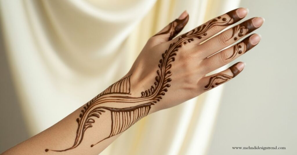 Modern & Elegant Stylish Back Hand Mehndi Design 2025/26 31 Modern Lines & Patterns