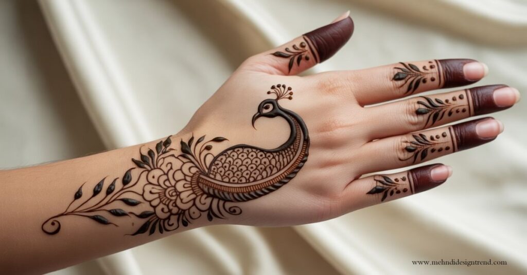 Modern & Elegant Stylish Back Hand Mehndi Design 2025/26 23 Peacock Arabic Back Hand Mehndi