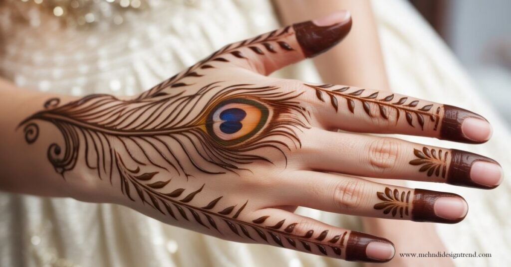 Modern & Elegant Stylish Back Hand Mehndi Design 2025/26 36 Peacock Feathers Design