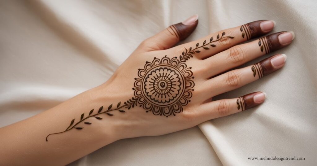 Modern & Elegant Stylish Back Hand Mehndi Design 2025/26 28 Simple Back of the Hand Mandala