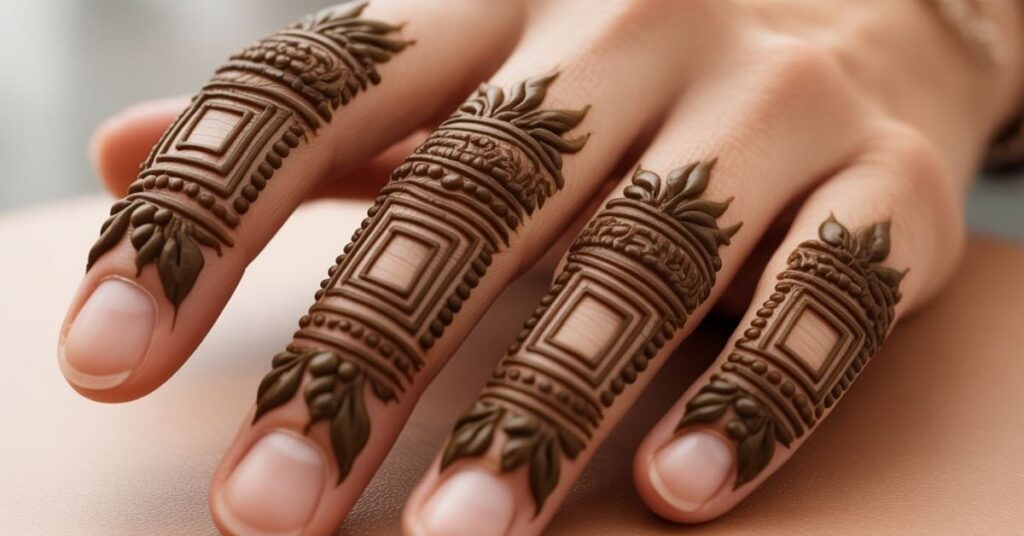 80+ Stylish & Easy Royal Finger Mehendi Designs for Front and Back 29 Abstract Box Design