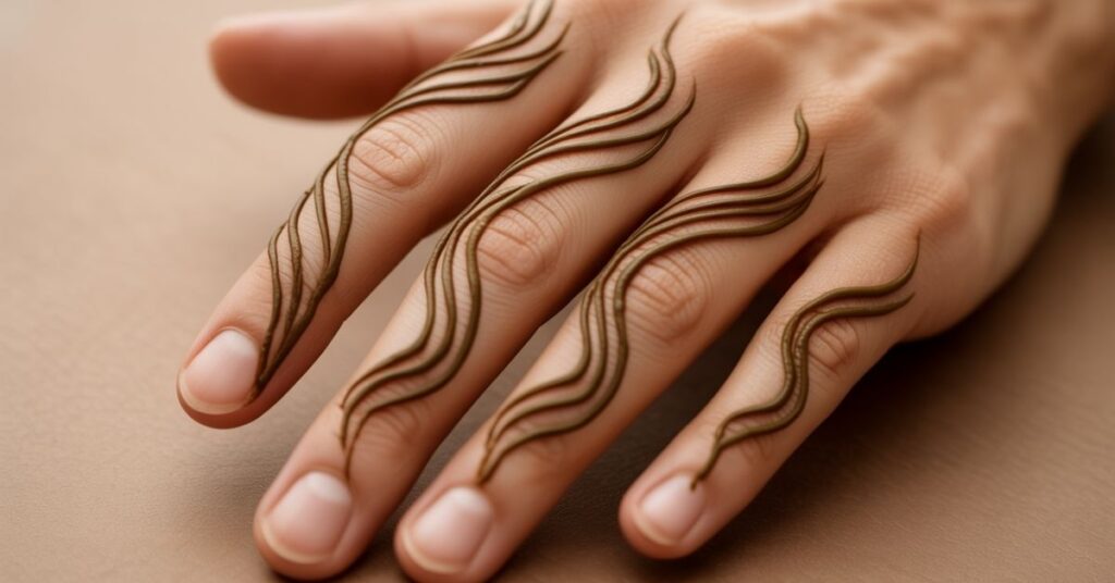 80+ Stylish & Easy Royal Finger Mehendi Designs for Front and Back 46 Abstract Lines on Fingers