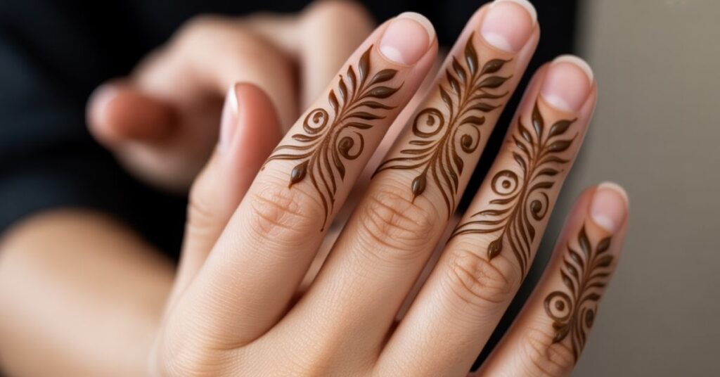 80+ Stylish & Easy Royal Finger Mehendi Designs for Front and Back 59 Arabic Front Finger Mehndi Designs