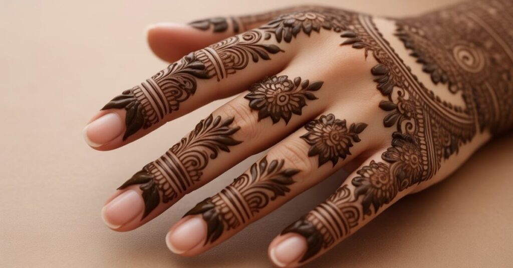 80+ Stylish & Easy Royal Finger Mehendi Designs for Front and Back 87 Beautiful Bridal Finger Mehndi Designs