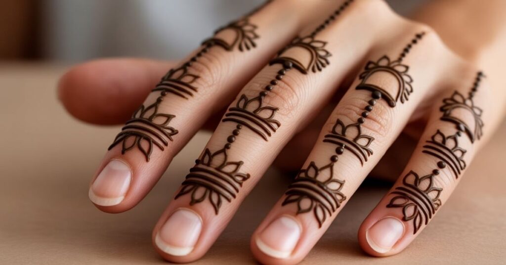 80+ Stylish & Easy Royal Finger Mehendi Designs for Front and Back 61 Bells and Lotus Finger Mehndi Designs