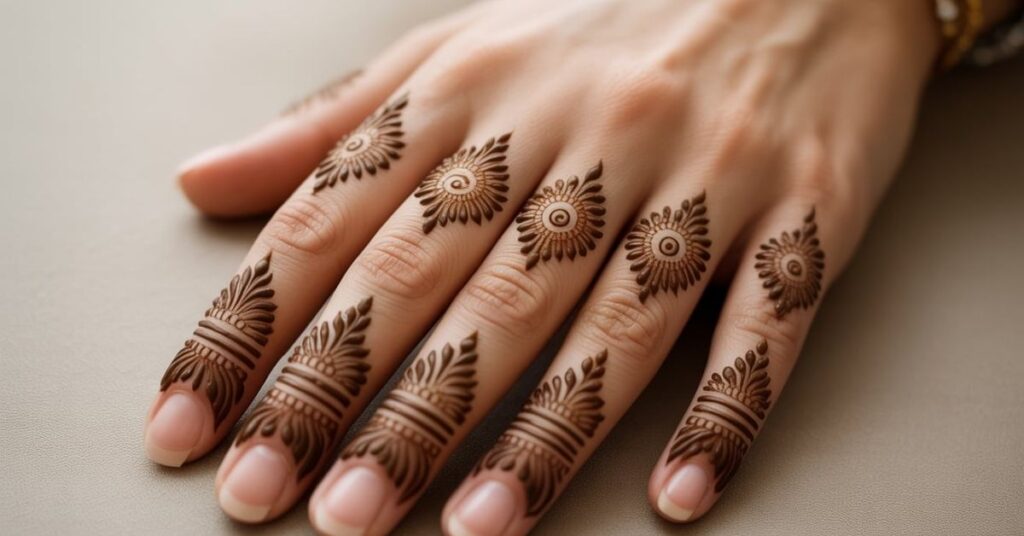 80+ Stylish & Easy Royal Finger Mehendi Designs for Front and Back 52 Bridesmaid Finger Mehndi Designs