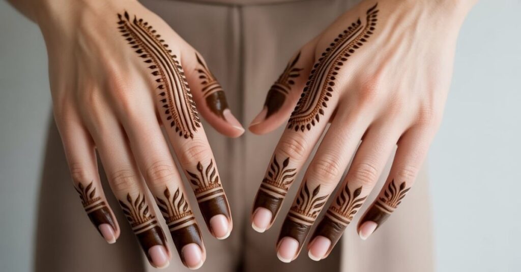 80+ Stylish & Easy Royal Finger Mehendi Designs for Front and Back 97 Contemporary Finger Mehndi Designs