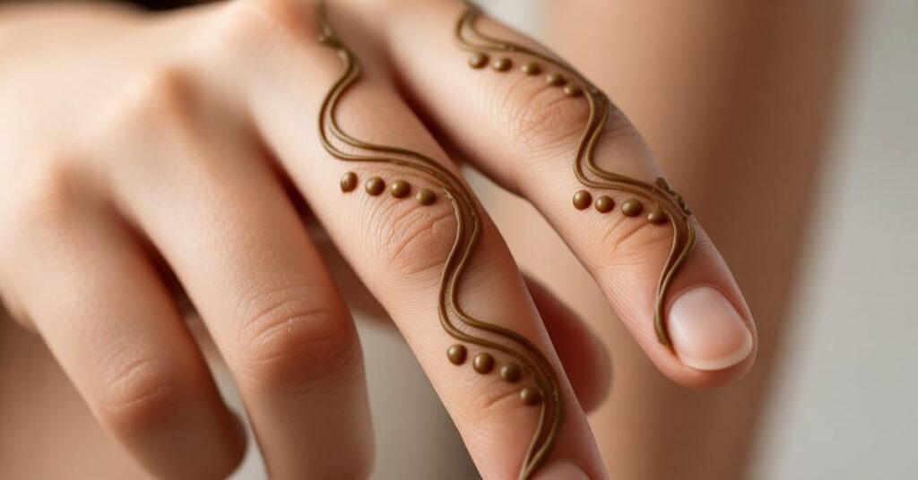 80+ Stylish & Easy Royal Finger Mehendi Designs for Front and Back 78 Curvy Finger Mehndi Designs