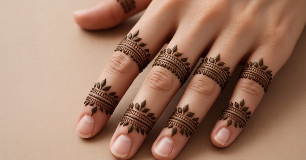80+ Stylish & Easy Royal Finger Mehendi Designs for Front and Back 51 Floral Bands Finger Mehndi Designs