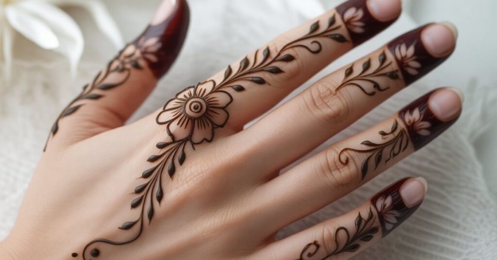80+ Stylish & Easy Royal Finger Mehendi Designs for Front and Back 95 Floral Finger Mehndi Designs
