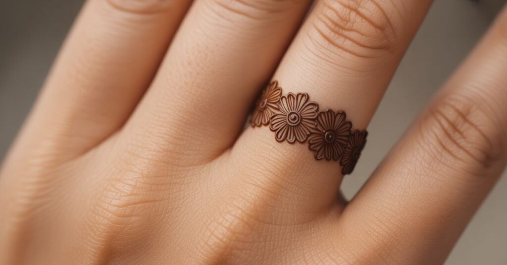 80+ Stylish & Easy Royal Finger Mehendi Designs for Front and Back 84 Floral Ring Finger Mehndi Designs