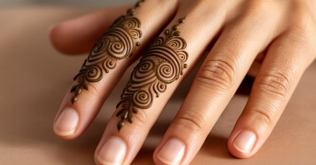 80+ Stylish & Easy Royal Finger Mehendi Designs for Front and Back 47 Flower Swirl Dome Mehendi Design