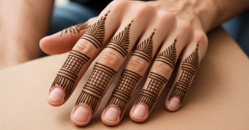 80+ Stylish & Easy Royal Finger Mehendi Designs for Front and Back 4 Geometric Finger Mehndi Designs