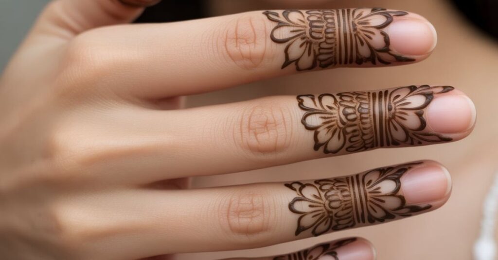80+ Stylish & Easy Royal Finger Mehendi Designs for Front and Back 31 Half-Covered Floral Finger Mehendi Design