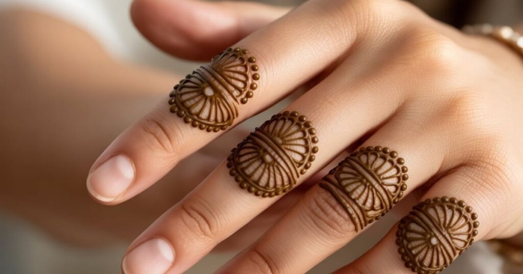 80+ Stylish & Easy Royal Finger Mehendi Designs for Front and Back 40 Half Floral Dome Mehendi Design
