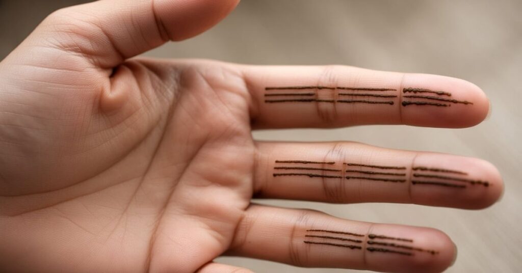 80+ Stylish & Easy Royal Finger Mehendi Designs for Front and Back 35 Horizontal Line Finger Mehendi Design