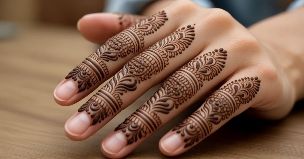 80+ Stylish & Easy Royal Finger Mehendi Designs for Front and Back 91 Intricate Finger Mehndi Designs