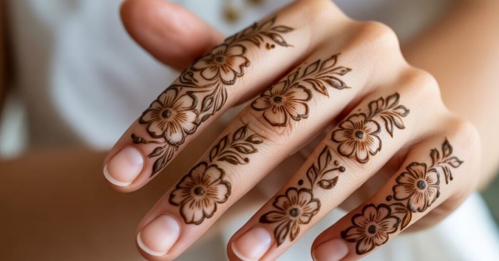 80+ Stylish & Easy Royal Finger Mehendi Designs for Front and Back 67 Intricate Floral Finger Mehndi Designs