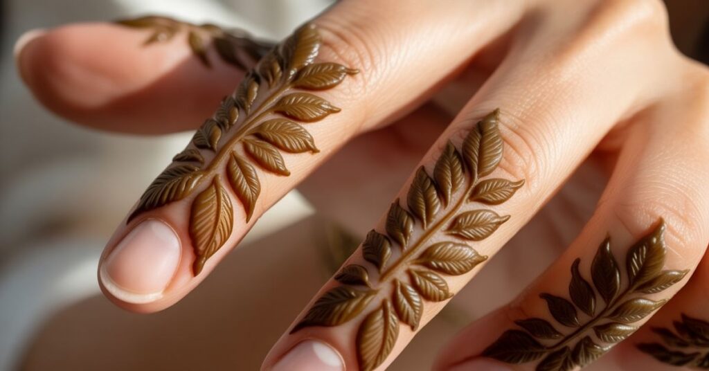 80+ Stylish & Easy Royal Finger Mehendi Designs for Front and Back 42 Intricate Leaf Design