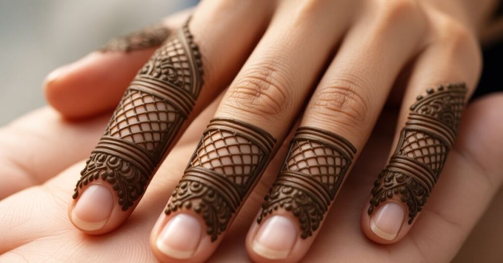 80+ Stylish & Easy Royal Finger Mehendi Designs for Front and Back 83 Jaali Finger Mehndi Designs
