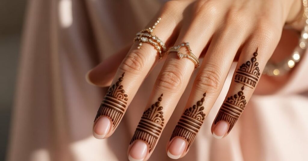80+ Stylish & Easy Royal Finger Mehendi Designs for Front and Back 66 Jewellery Finger Mehndi Designs