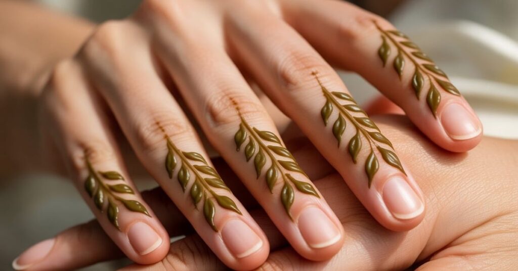 80+ Stylish & Easy Royal Finger Mehendi Designs for Front and Back 39 Leaf Trails With Line Finger Mehendi Design