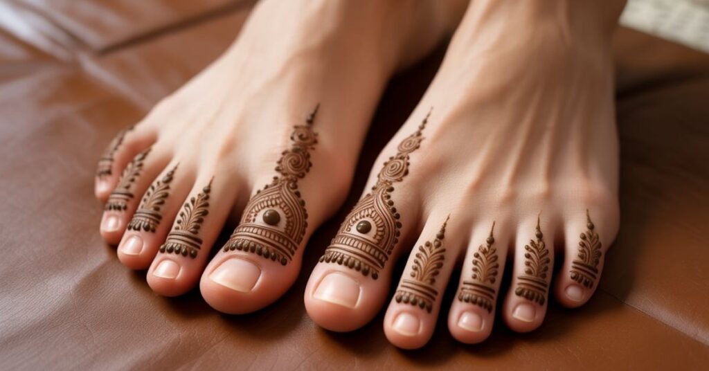 80+ Stylish & Easy Royal Finger Mehendi Designs for Front and Back 18 Leg Finger Mehndi Design