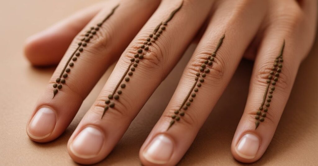 80+ Stylish & Easy Royal Finger Mehendi Designs for Front and Back 57 Lines & Dots Finger Mehndi Designs