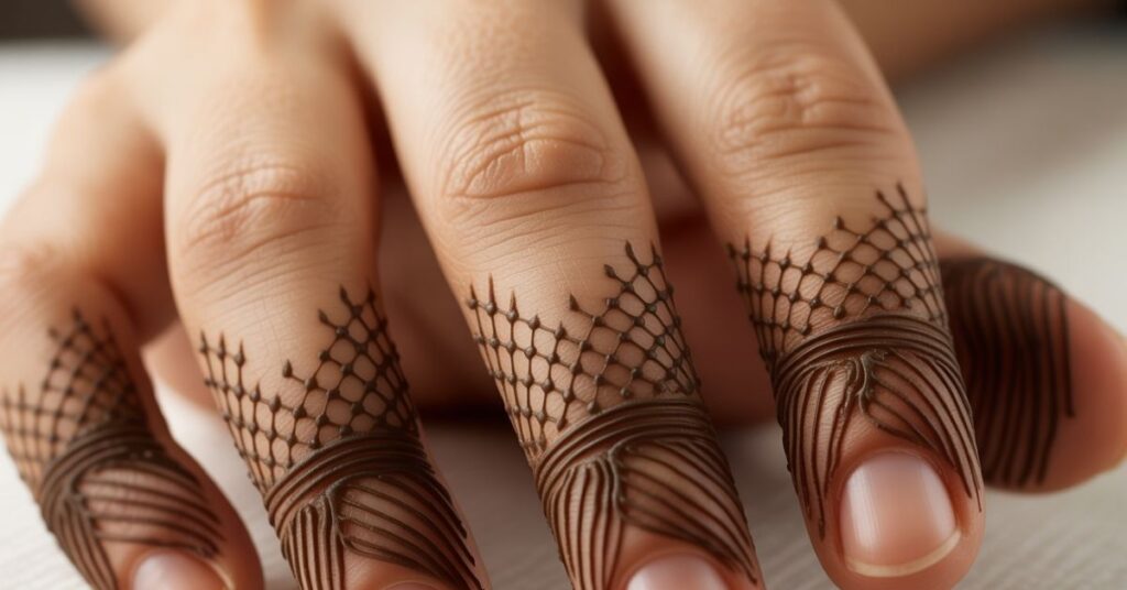 80+ Stylish & Easy Royal Finger Mehendi Designs for Front and Back 77 Mesh Finger Mehndi Designs
