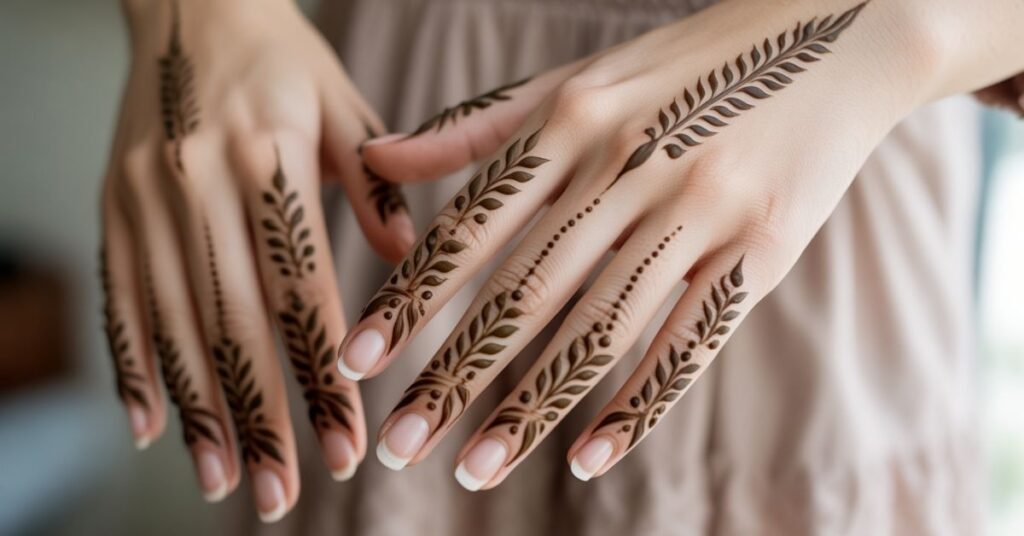 80+ Stylish & Easy Royal Finger Mehendi Designs for Front and Back 103 Minimal Bridal Finger Mehndi Design