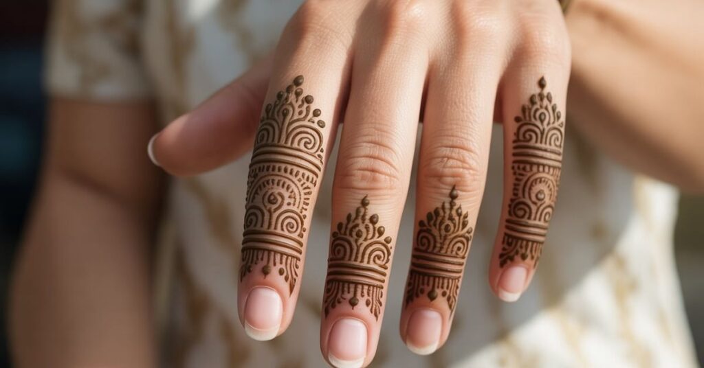 80+ Stylish & Easy Royal Finger Mehendi Designs for Front and Back 69 Mughal Front Finger Mehndi Designs