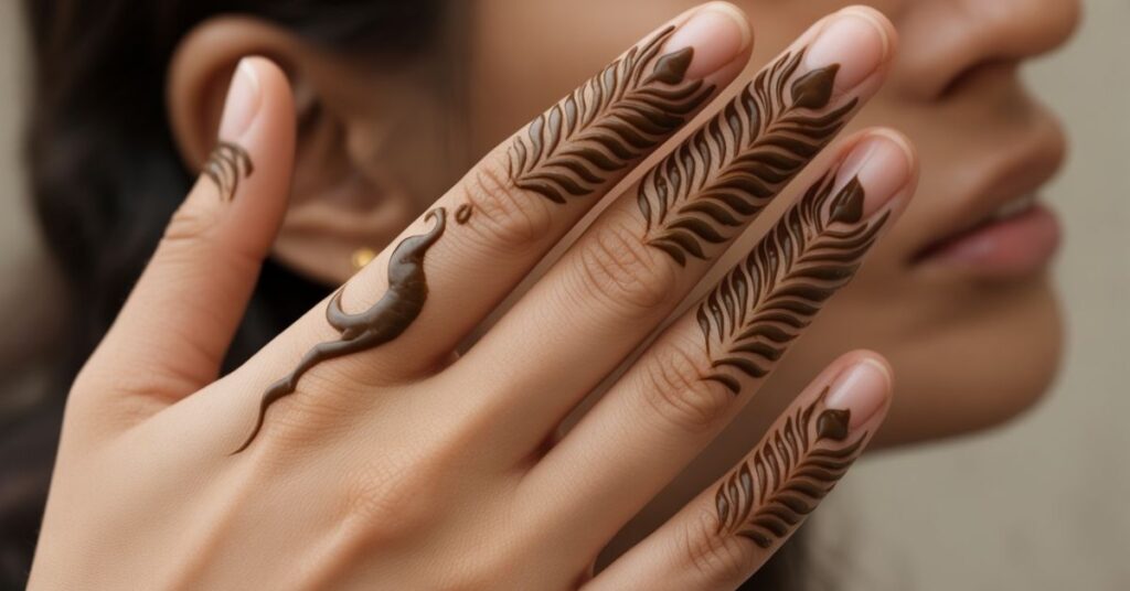 80+ Stylish & Easy Royal Finger Mehendi Designs for Front and Back 64 Peacock Finger Mehendi Designs