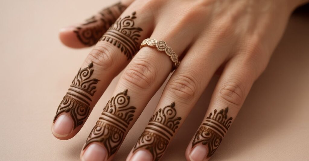 80+ Stylish & Easy Royal Finger Mehendi Designs for Front and Back 73 Ring Finger Mehndi Designs
