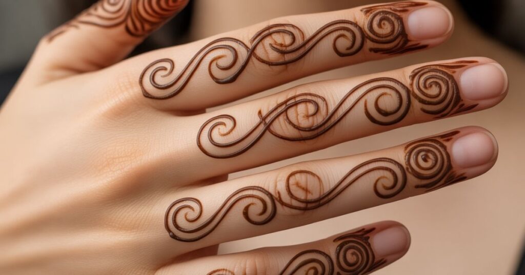 80+ Stylish & Easy Royal Finger Mehendi Designs for Front and Back 37 Swirl Infinity Lines