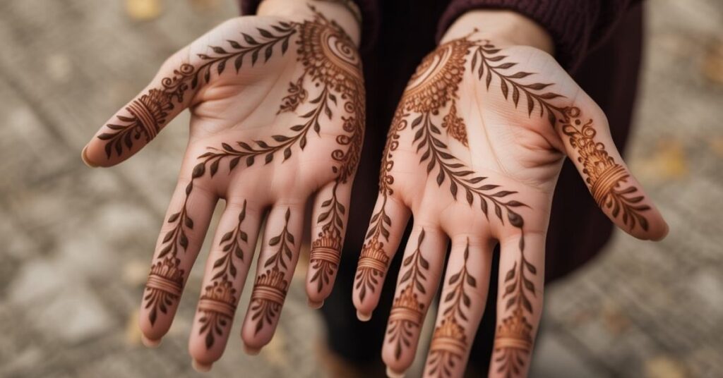 80+ Stylish & Easy Royal Finger Mehendi Designs for Front and Back 98 The Fall Finger Mehndi Designs