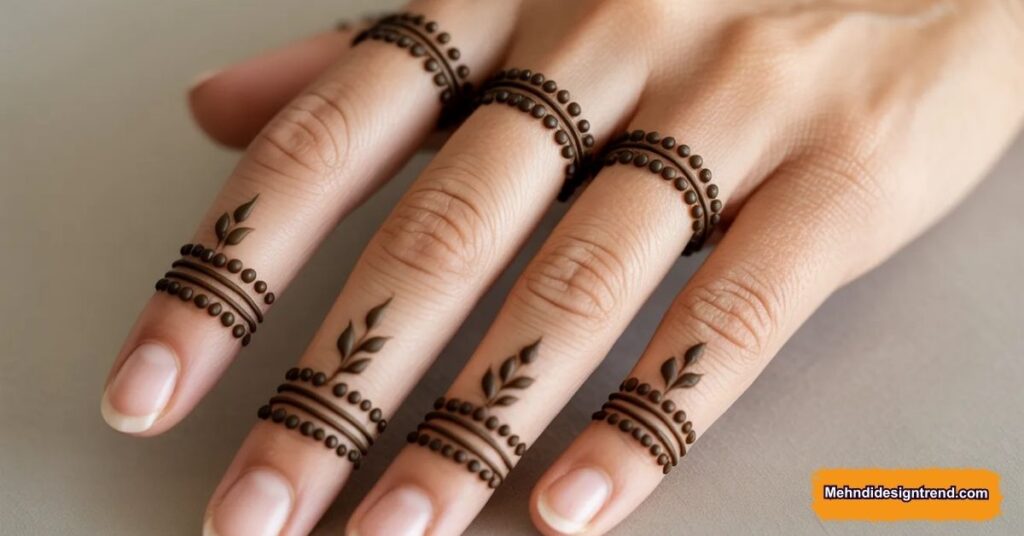 110 Stylish Mehndi Design Ideas for Front, Back & Full Hands 31 Ring Style Finger Mehndi Design