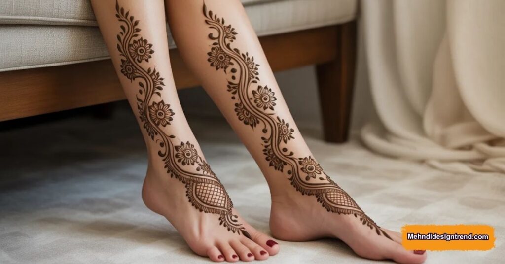 110 Stylish Mehndi Design Ideas for Front, Back & Full Hands 36 Arabic & Floral Leg Mehndi Designs