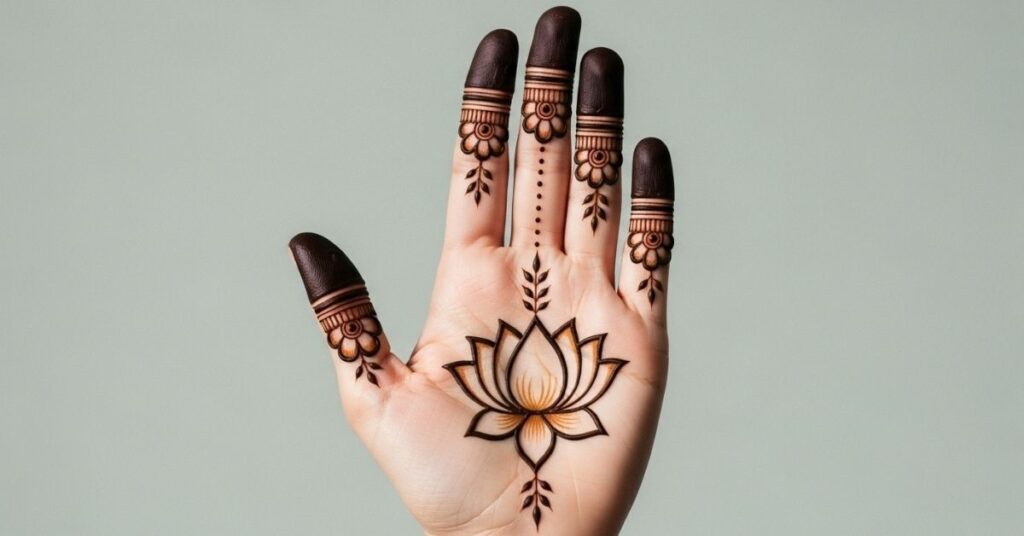 Beautiful Front Hand Simple Mehndi Design That Anyone Can Try 3 Lotus Motif Front Hand Simple Mehndi Design
