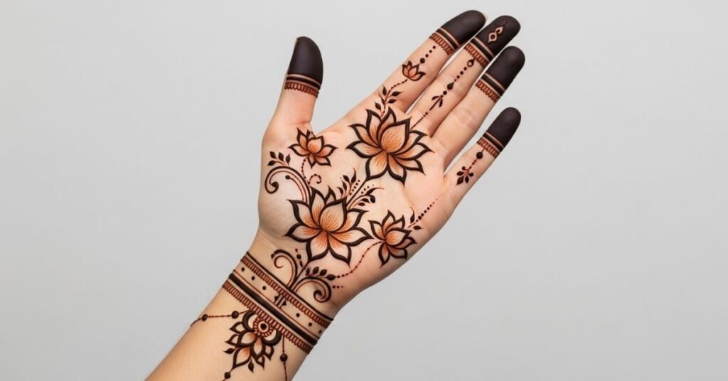 Beautiful Front Hand Simple Mehndi Design That Anyone Can Try 12 Lotus Motifs for a Chic Bride